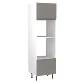 Kitchen Kit J-Pull Flatpack 600 Oven and Microwave Housing Gloss Dust Grey with White Cabinet - FKKJ0332