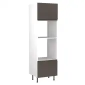 Kitchen Kit J-Pull Flatpack 600 Oven and Microwave Housing Gloss Graphite with White Cabinet - FKKJ0432