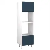 Kitchen Kit J-Pull Flatpack 600 Oven and Microwave Housing Matt Indigo Blue with White Cabinet - FKKJ1332