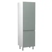 Kitchen Kit J-Pull Flatpack 600 Larder Cabinet Matt Sage Green with White Cabinet - FKKJ1134